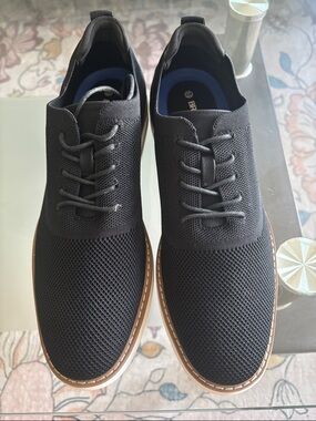 Bruno Marc Black mesh breathable Derby with Brown Trim casual career shoes